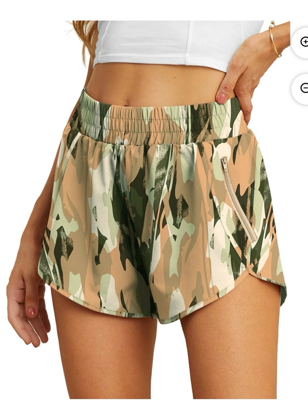 Women’s Camo Athletic Shorts with Liner & Zip Pocket - Green/Pink
